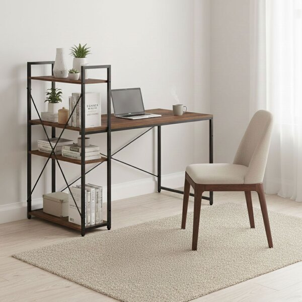 ModernHome Pracovný stôl 120x60 cm s 3 policami hnedý ModernHome