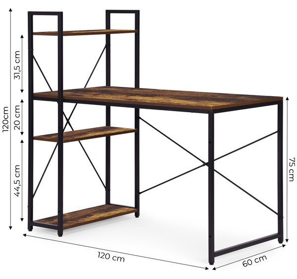 ModernHome Pracovný stôl 120x60 cm s 3 policami ModernHome