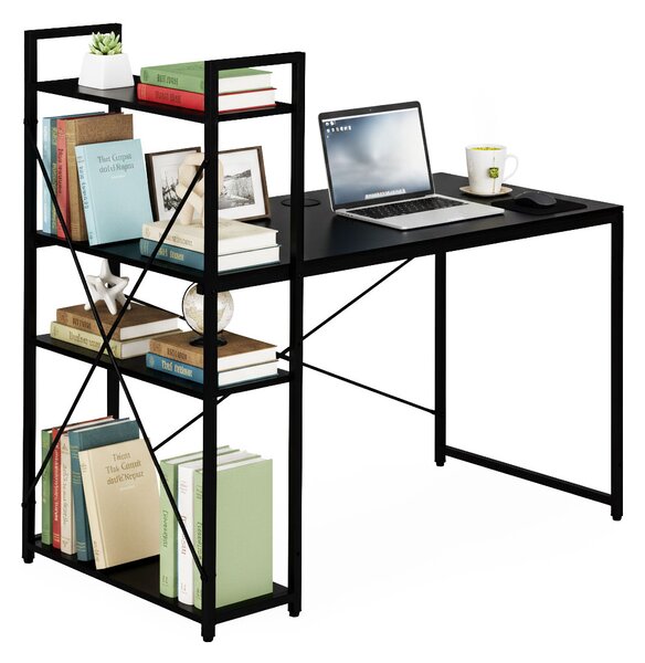 ModernHome Písací stôl 120x60 cm s 3 policami čierny ModernHome