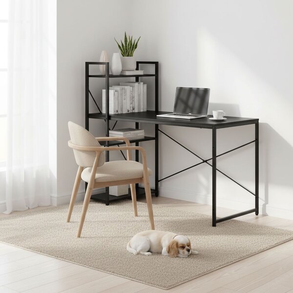 ModernHome Písací stôl 120x60 cm s 3 policami čierny ModernHome