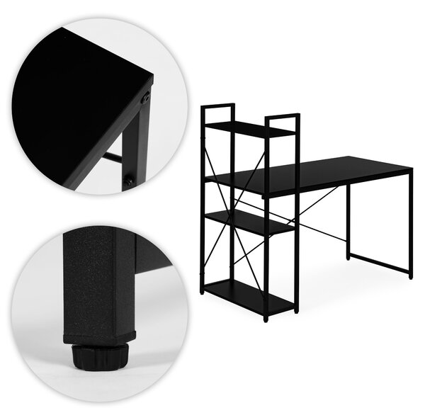 ModernHome Písací stôl 120x60 cm s 3 policami čierny ModernHome