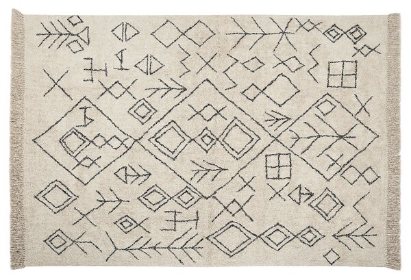 Koberec béžová a čierna bavlna 160 x 230 cm obdĺžnikový s geometrickým vzorom strapce boho orientálny štýl