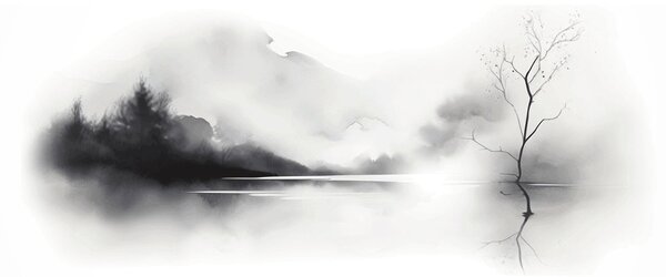 Obraz - Atramentová maľba krajiny (120x50 cm)