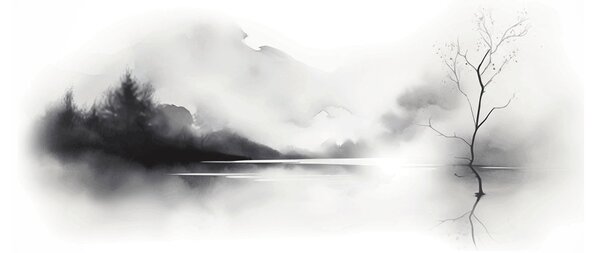 Obraz - Atramentová maľba krajiny (90x60 cm)