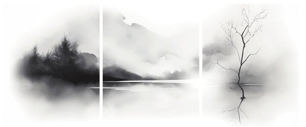 Obraz - Atramentová maľba krajiny (90x60 cm)