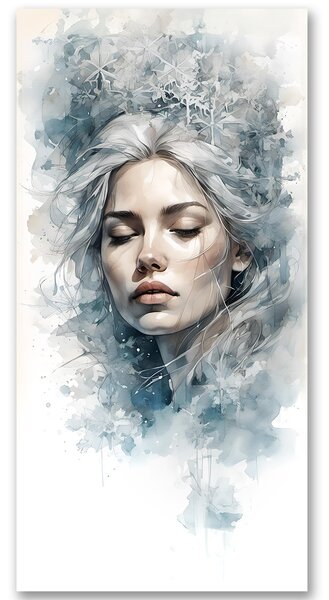Zima – portrét ženy v ľadovom závoji | Umelecký obraz na stenu 25x50cm