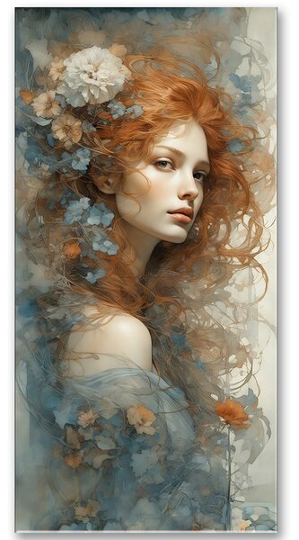 Obraz na plátne – Kvetinová žena s ohnivými vlasmi 25x50cm
