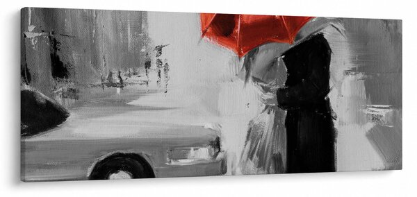 Obraz - Zamilovaný pár pod dáždnikom, červený (120x50 cm)