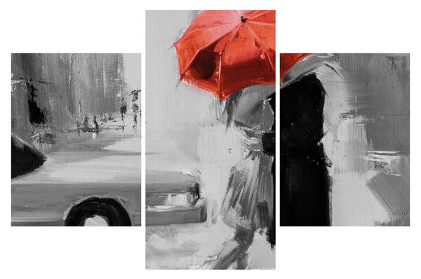Obraz - Zamilovaný pár pod dáždnikom, červený (90x60 cm)