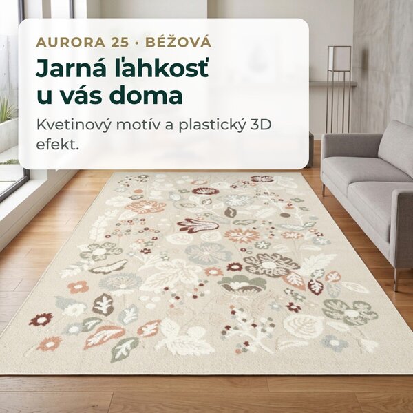 Angel Carpet, Kusový koberec Aurora 25 Beige, 60x110, béžová, kancelária