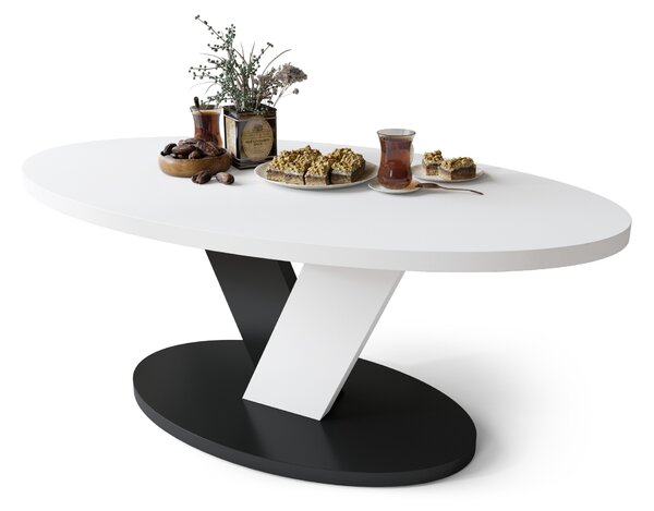 LOVA Biely/Čierny - OVÁLNY KONFERENČNÝ STOLÍK 110 × 60 cm MODERNÝ KÁVOVÝ STOLÍK