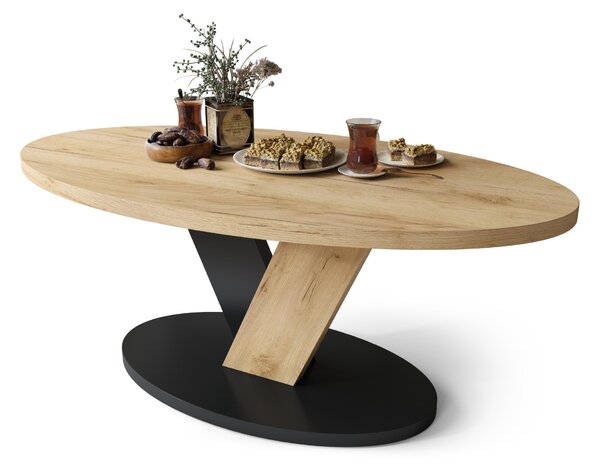 LOVA Craft Zlatý dub/Čierny - OVÁLNY KONFERENČNÝ STOLÍK 110 × 60 cm MODERNÝ KÁVOVÝ STOLÍK