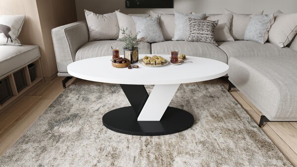 LOVA Biely/Čierny - OVÁLNY KONFERENČNÝ STOLÍK 110 × 60 cm MODERNÝ KÁVOVÝ STOLÍK