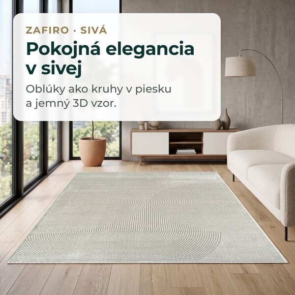 Angel Carpet, Kusový koberec Zafiro 25 Grey, 60x110, šedá, kancelária