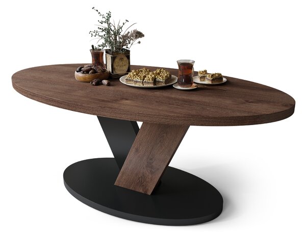 LOVA Hnedý dub/Čierny - OVÁLNY KONFERENČNÝ STOLÍK 110 × 60 cm MODERNÝ KÁVOVÝ STOLÍK