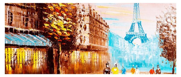 Obraz - Daždivého počasia a Eiffelovej veže (120x50 cm)