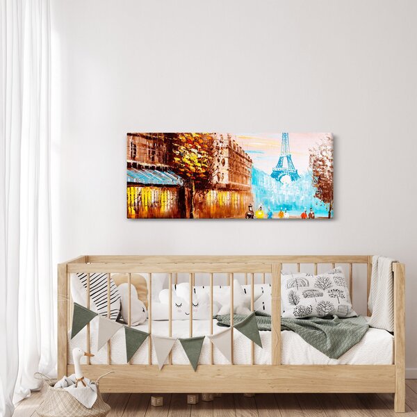 Obraz - Daždivého počasia a Eiffelovej veže (120x50 cm)