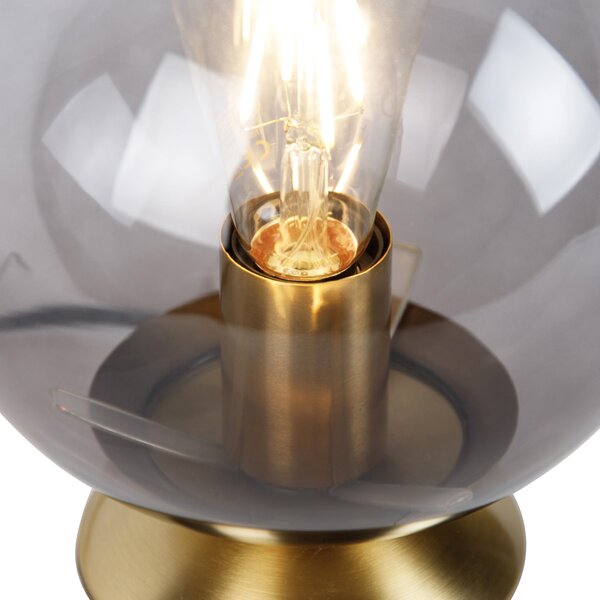 Art Deco stolná lampa mosadz s dymovým sklom - Pallon