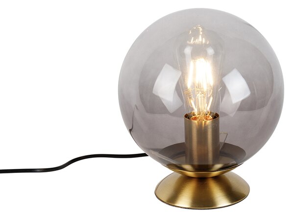 Art Deco stolná lampa mosadz s dymovým sklom - Pallon