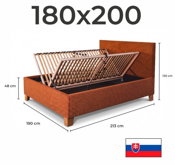 Posteľ čalúnená ZINNA + lamelový rošt + matrac EMI