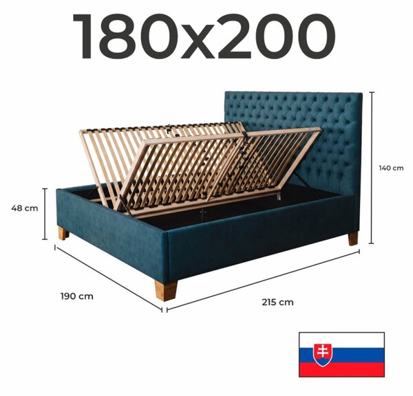Posteľ čalúnená CASTEL + lamelový rošt + matrac EMI