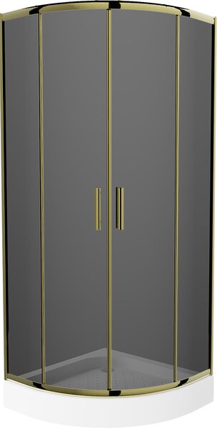MEXEN - Rio sprchovací kút, polkruhový 70 x 70 cm, grafit, zlatá + vanička Rio, biela - 863-070-070-50-40-4710