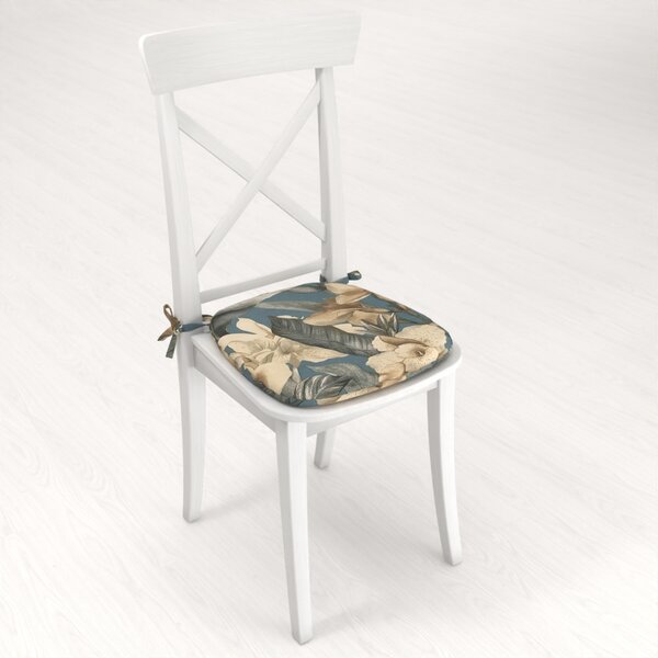 Biante Oblý podsedák Porto PRT-005 Kvety a listy na tmavo modrom - 39x37x3 cm