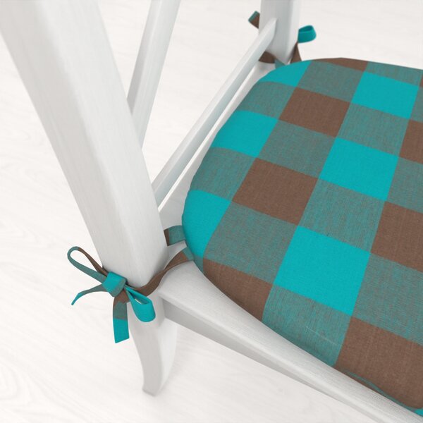 Biante Oblý bavlnený podsedák Olivia OL-018 Tyrkysovo-hnedá kocka veľká - 39x37x3 cm