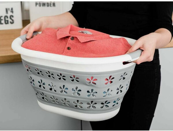 Kôš na bielizeň OVAL COMPACT sivý / biely 25 l