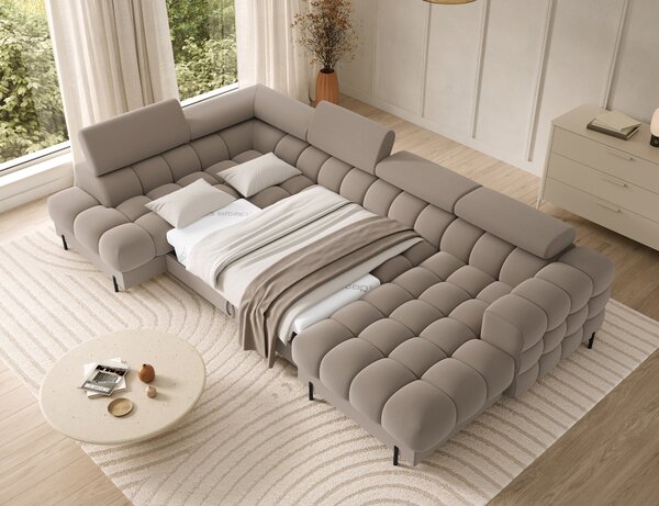NovýNábytok.sk Rohová sedacia súprava v tvare U Frecuencia (béžová) (L). Akcia -19%. Vlastná spoľahlivá doprava až k Vám domov. 1164032