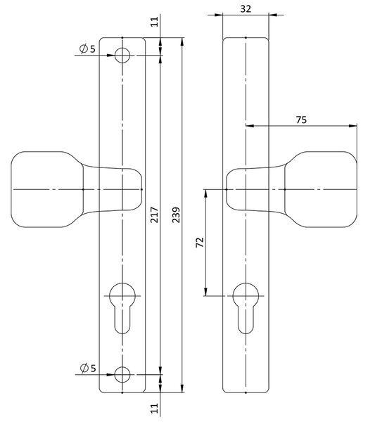 KOVIAN, s.r.o. Guľa pevná pravá/guľa pevná ľavá so štítmi, rozteč 72 mm