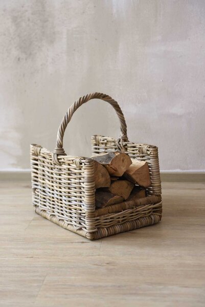 Kôš na drevo LUMBER, ratan, dĺžka 45 cm, prírodná šedá