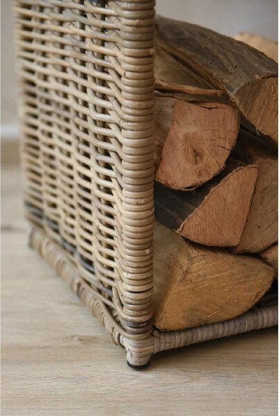 Kôš na drevo LUMBER, ratan, dĺžka 42 cm, prírodná šedá