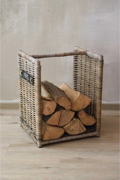 Kôš na drevo LUMBER, ratan, dĺžka 42 cm, prírodná šedá