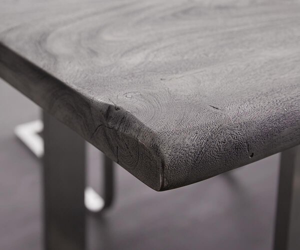 DELIFE Jedálenský stôl Edge 260×100 XL akácia platinová nerezová oceľ široký Live-Edge