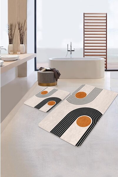 Béžové zamatové kúpeľňové predložky v súprave 2 ks 60x100 cm Dot Arch – Mila Home