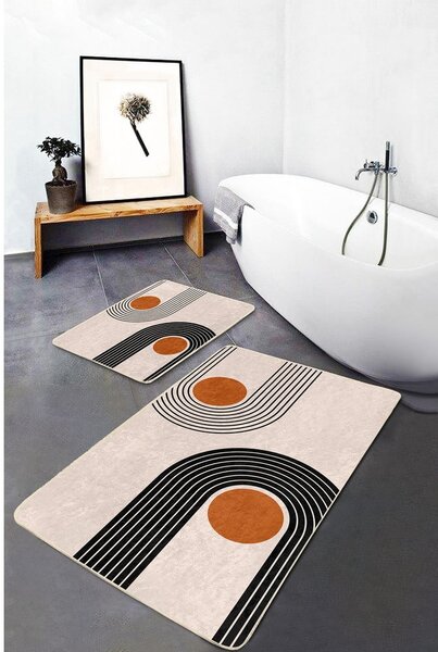 Béžové zamatové kúpeľňové predložky v súprave 2 ks 60x100 cm Dot Arch – Mila Home