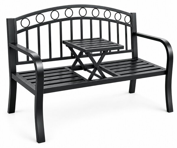 Aga Kovová záhradná lavica s vyklápacím stolíkom 127x53x84 cm