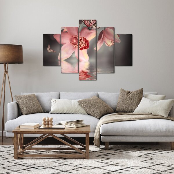 Obraz - Kvety a motýľ (150x105 cm)