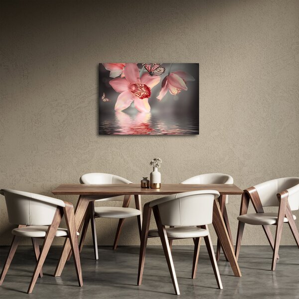 Obraz - Kvety a motýľ (70x50 cm)