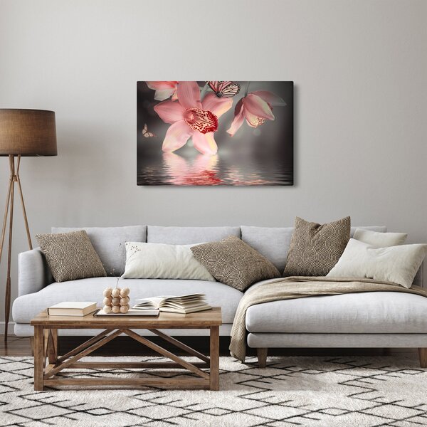 Obraz - Kvety a motýľ (90x60 cm)