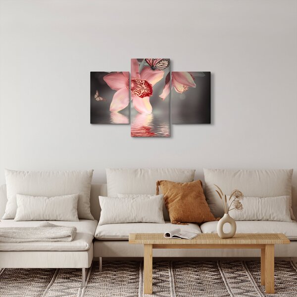 Obraz - Kvety a motýľ (90x60 cm)