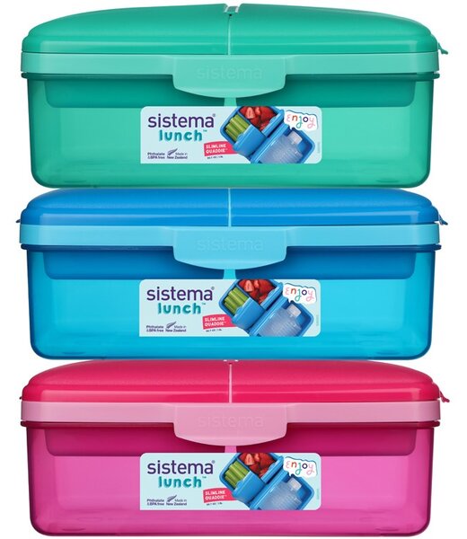 SISTEMA Box na desiatu/obed s priehradkami aj fľaštičkou, 1,5l - mix farieb Farba škatuliek SISTEMA: Ružová