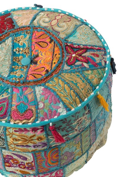 Modrý okrúhly Pouf vankúš so vzorovaním a strapcami – 40*40*30 cm - J-Line by Jolipa