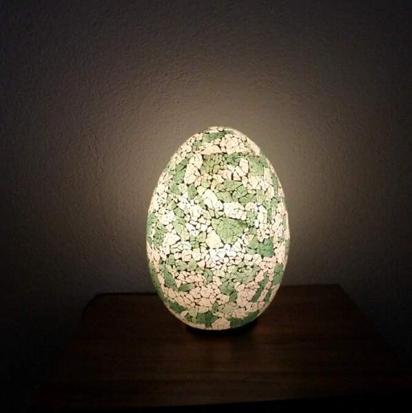 Stolná lampa zelená/biela EGG , 35 cm, ručná práca