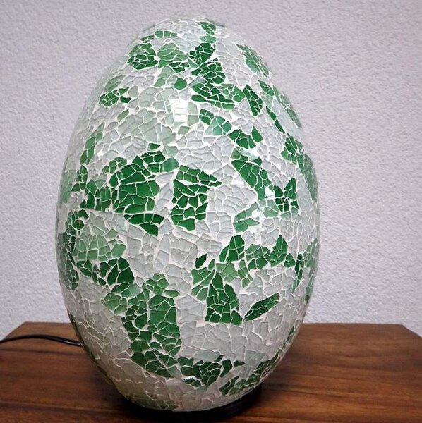 Stolná lampa zelená/biela EGG , 35 cm, ručná práca