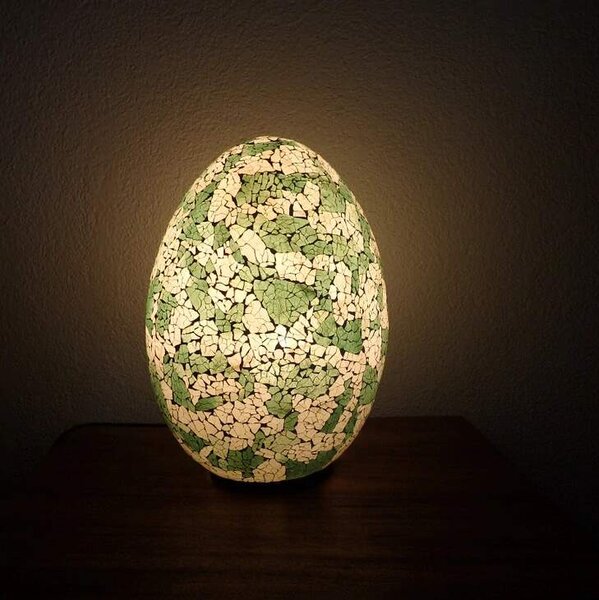 Stolná lampa zelená/biela EGG , 35 cm, ručná práca