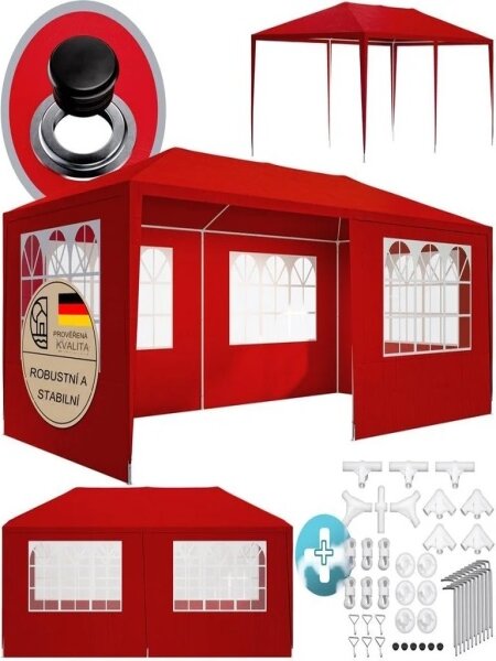 Záhradný párty stan 3x6 m - červený