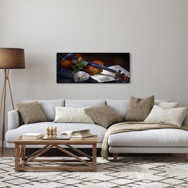 Obraz - Ruže a husle (120x50 cm)