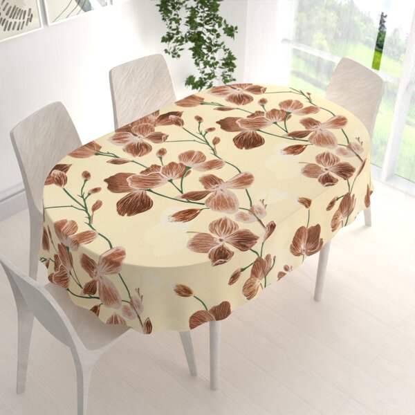 Biante Bavlnený oválny obrus Sandra SA-536 Hnedé orchidey na vanilkovo žltom 50x100 cm